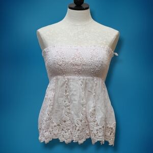 Queen Moda Positano Stella Strapless Smocked Lace Trim Women's Top Size Small